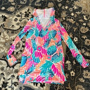 Lilly Pulitzer size small coverup with hood.  Super cute!